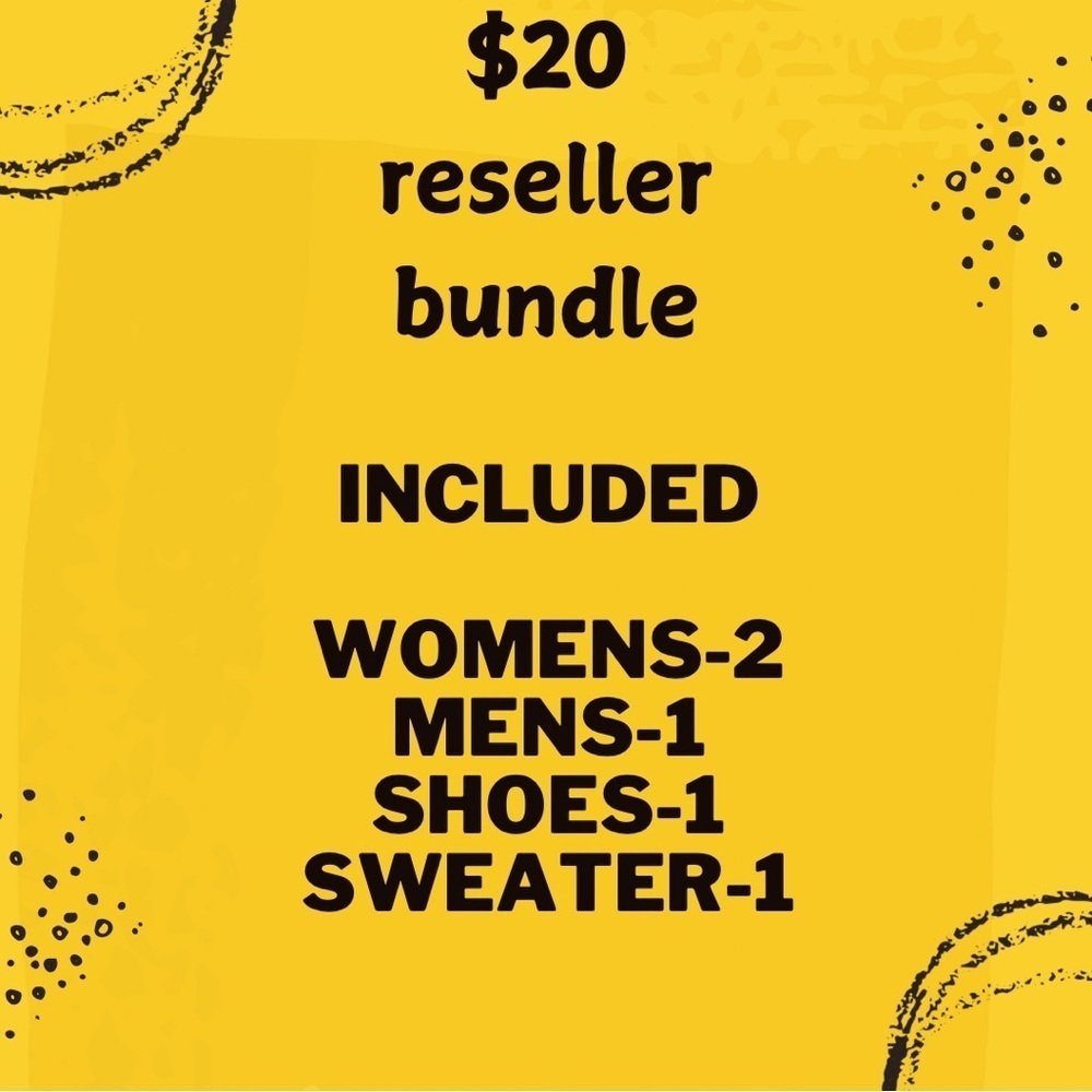 Reseller Bundles 5 pieces for $20 (bundle includes 2 women’s, 1 men’s, 1 shoe)